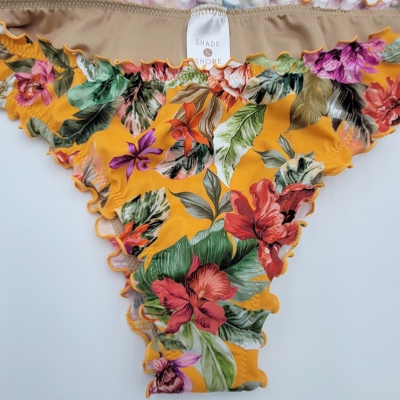 Shade & Shore Yellow Floral Bikini Swim Bottoms Large NWOT - Picture 2 of 4